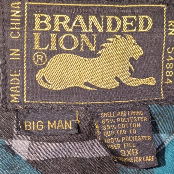 Branded Lion Sleeveless Coat Winter Vest Big Man 3XB Zip Closure Green Plaid - Picture 8 of 11